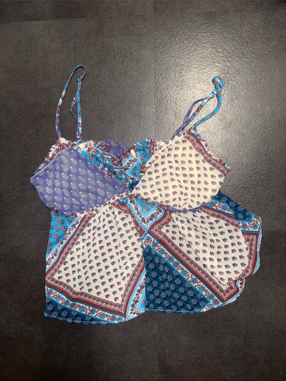 Free People Blue and Cream Patchwork Paisley Cami